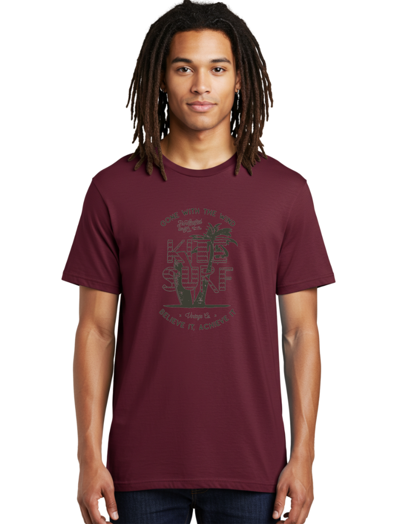 Kitesurf Men'S Graphic Tee, 100% Cotton, Comfortable Casual Summer Wear, Machine Washable, Kite Surfing, Water Sports, Adventure Seekers, Motivational Quotes, Inspirational Phrases, Gone With The Wind, Believe It Achieve It, Aab940
