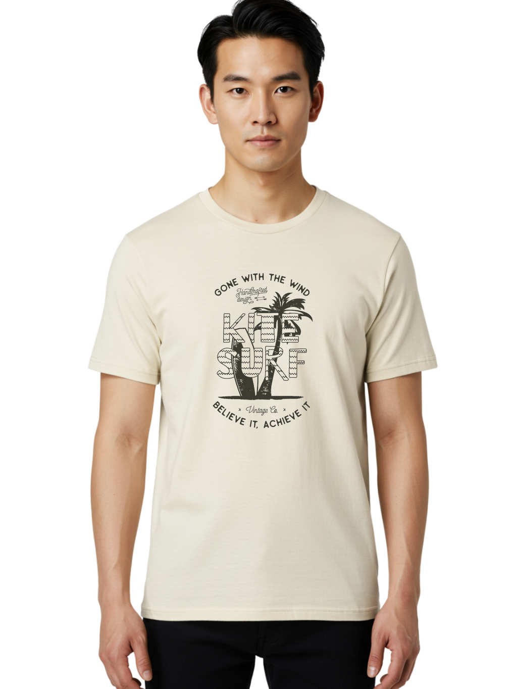 Kitesurf Men'S Graphic Tee, 100% Cotton, Comfortable Casual Summer Wear, Machine Washable, Kite Surfing, Water Sports, Adventure Seekers, Motivational Quotes, Inspirational Phrases, Gone With The Wind, Believe It Achieve It, Aab940