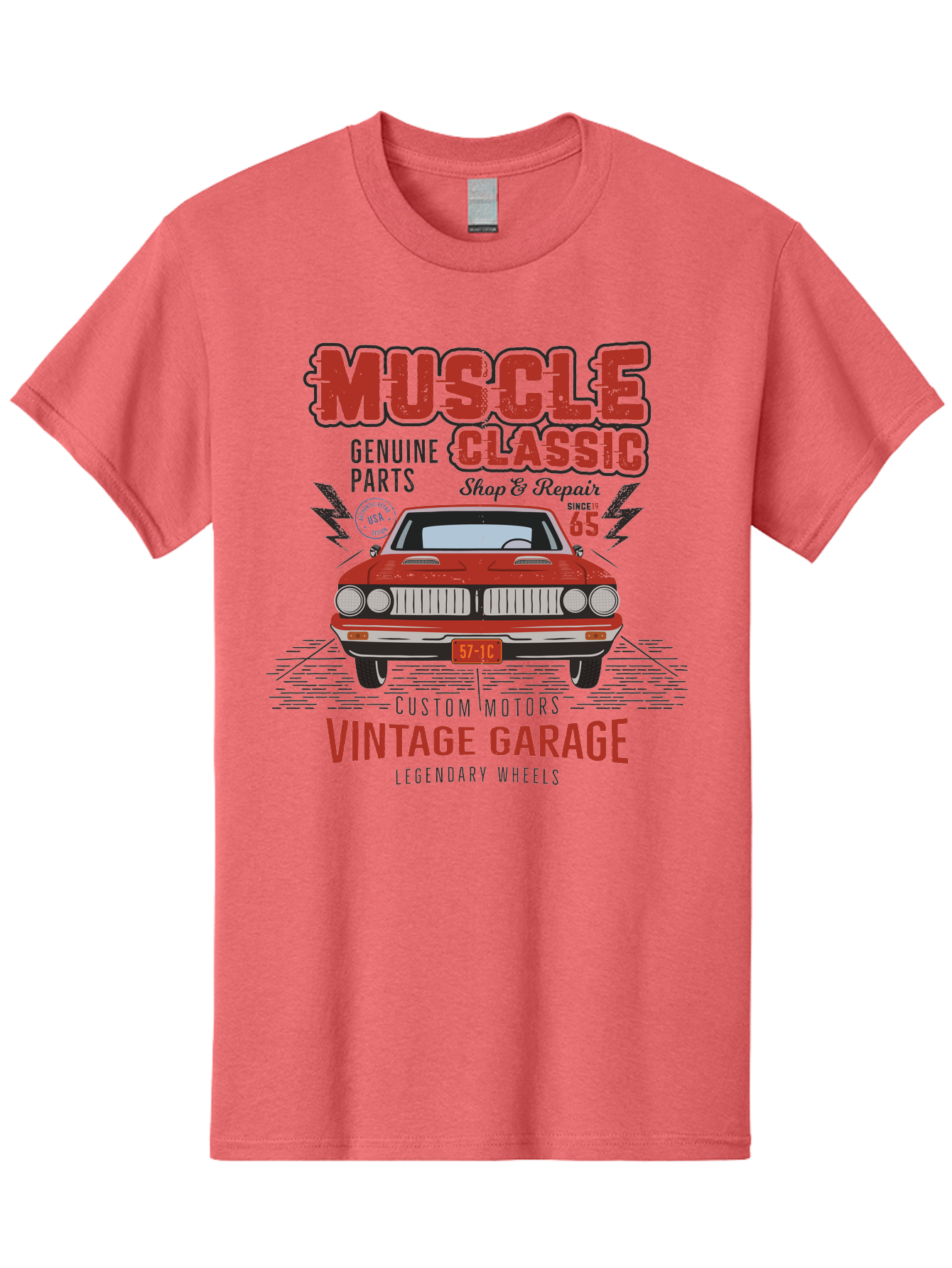 Muscle-Classic Men'S Graphic Tee, 100% Cotton, Comfortable Casual Summer Wear, Machine Washable, Vintage Car, Muscle Car, Classic Car, Custom Motors, Vintage Garage, Legendary Wheels, Shop And Repair, Genuine Parts, Retro Automobile Aab942