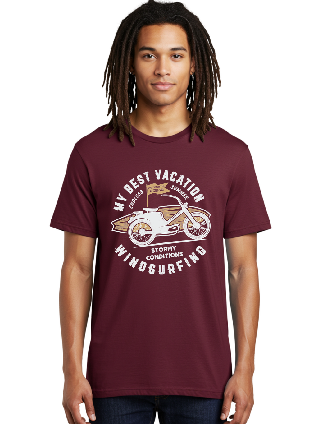 My-Best-Vacation Men'S Graphic Tee, 100% Cotton, Comfortable Casual Summer Wear, Machine Washable, Motorcycle Graphic, Vacation Summer Vibes, Windsurfing Adventures, Stormy Weather, Endless Summer Fun, Authentic Design Elements, Aab945