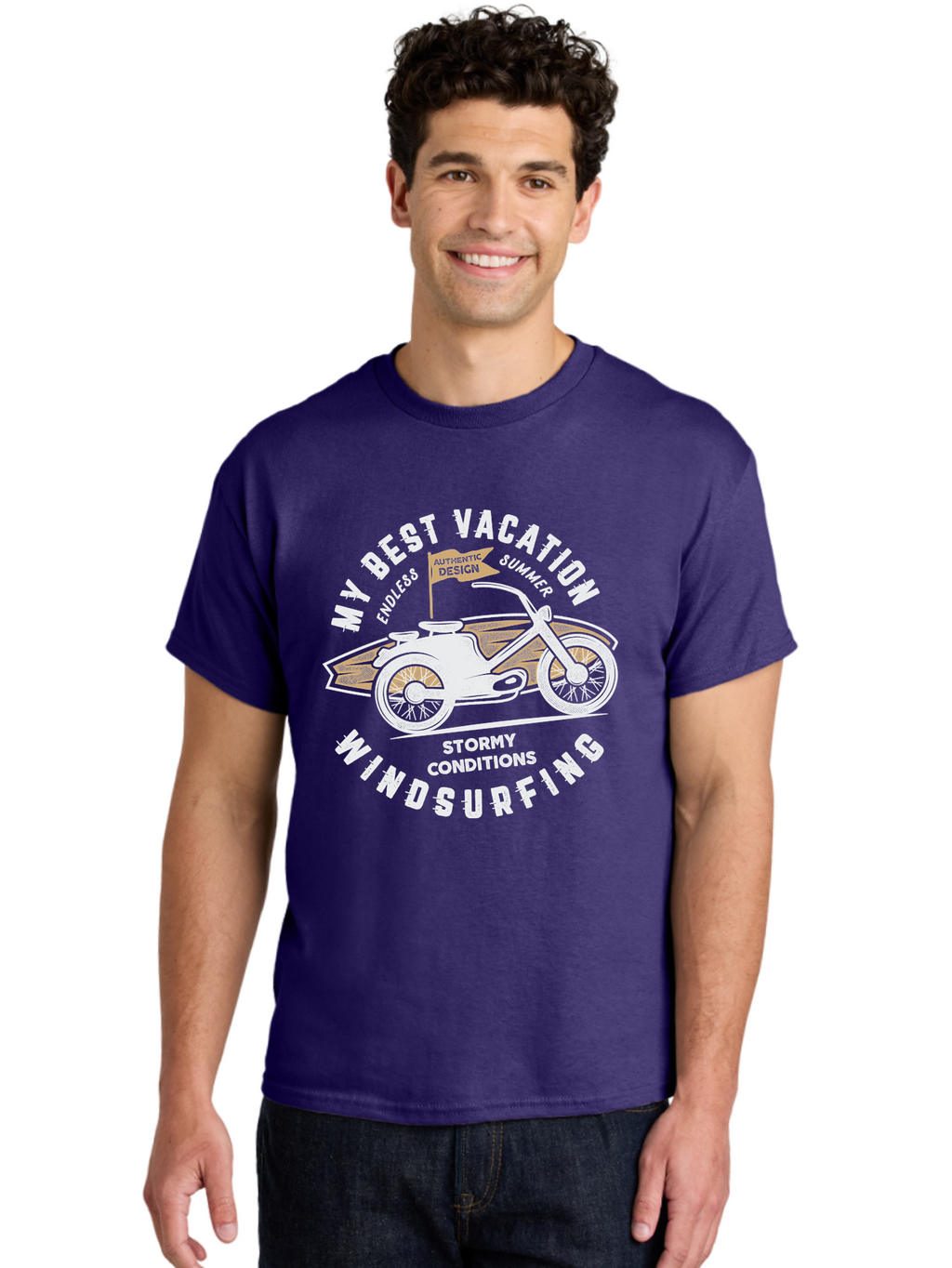 My-Best-Vacation Men'S Graphic Tee, 100% Cotton, Comfortable Casual Summer Wear, Machine Washable, Motorcycle Graphic, Vacation Summer Vibes, Windsurfing Adventures, Stormy Weather, Endless Summer Fun, Authentic Design Elements, Aab945