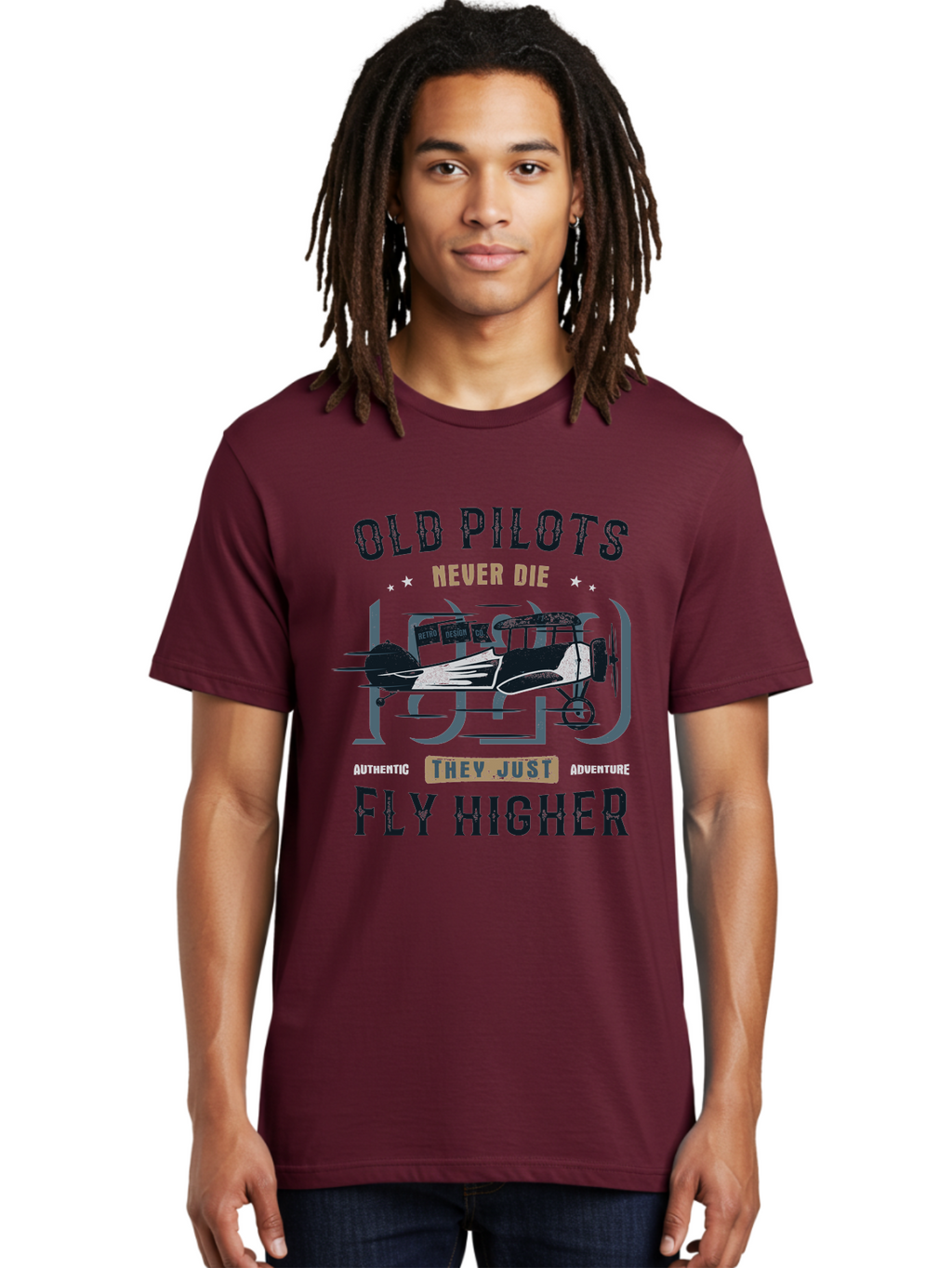 Old-Pilots-Fly-Higher Men'S Graphic Tee, 100% Cotton, Comfortable Casual Summer Wear, Machine Washable, Vintage Airplane, Old Pilots, Never Die, Fly Higher, Adventure, Authentic, They Just Adventure, Retro Aviation Aab949