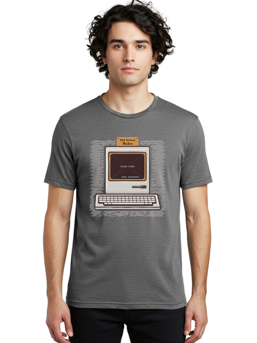 Old-School-Rules Men'S Graphic Tee, 100% Cotton, Comfortable Casual Summer Wear, Machine Washable, Retro Computer, Old School Gaming, Classic Video Games, Game Over Screen, Nostalgic Tech, Vintage Computer Graphics, Pixel Art, Aab950