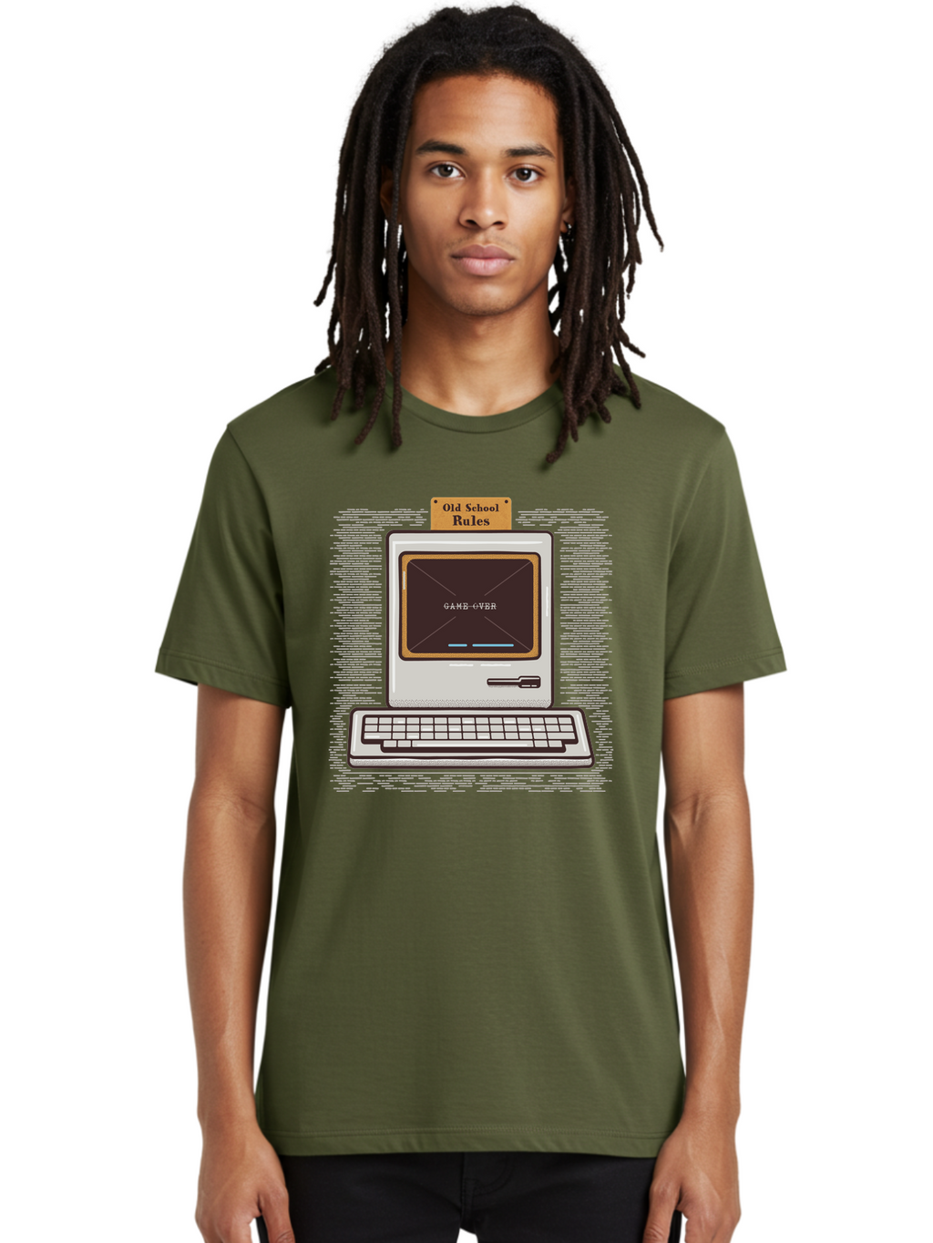 Old-School-Rules Men'S Graphic Tee, 100% Cotton, Comfortable Casual Summer Wear, Machine Washable, Retro Computer, Old School Gaming, Classic Video Games, Game Over Screen, Nostalgic Tech, Vintage Computer Graphics, Pixel Art, Aab950