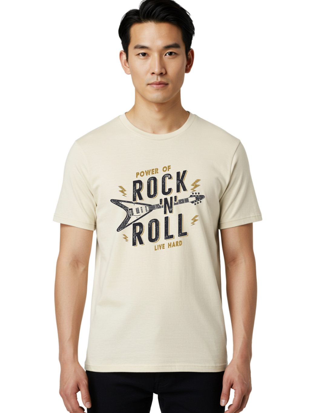 Power-Of-Rock-N-Roll-1 Men'S Graphic Tee, 100% Cotton, Comfortable Casual Summer Wear, Machine Washable, Rock N Roll Music, Electric Guitar, Live Hard, Rock On, Music Festival, Rock Concert, Guitar Lover, Rock Culture, Music Enthusiast Aab952