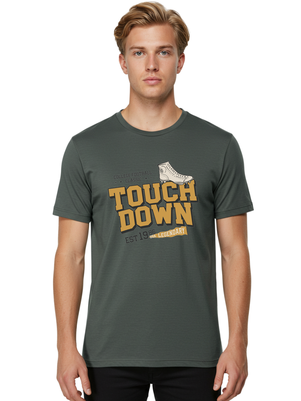 Touchdown Men'S Graphic Tee, 100% Cotton, Comfortable Casual Summer Wear, Machine Washable, College Football Classic, Touchdown, Legendary Football, Football Culture, Sports Nostalgia, Vintage Sports, Usa Football Legacy, Football History Aab955