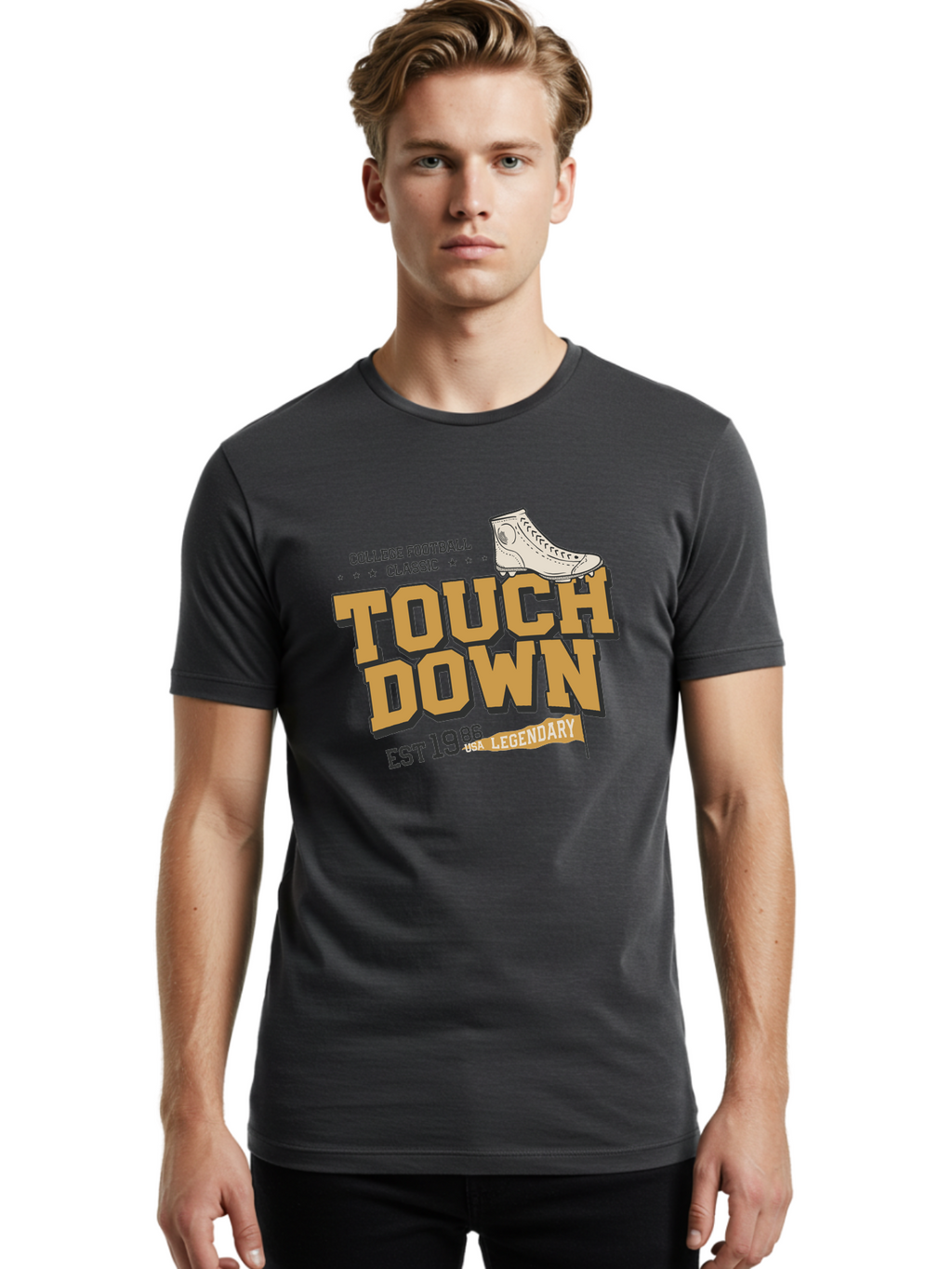 Touchdown Men'S Graphic Tee, 100% Cotton, Comfortable Casual Summer Wear, Machine Washable, College Football Classic, Touchdown, Legendary Football, Football Culture, Sports Nostalgia, Vintage Sports, Usa Football Legacy, Football History Aab955
