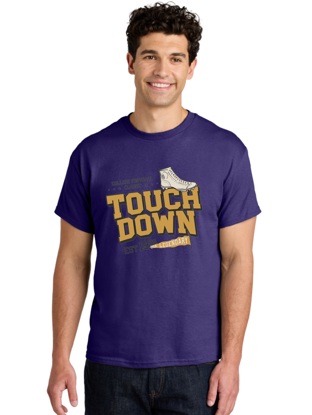Touchdown Men'S Graphic Tee, 100% Cotton, Comfortable Casual Summer Wear, Machine Washable, College Football Classic, Touchdown, Legendary Football, Football Culture, Sports Nostalgia, Vintage Sports, Usa Football Legacy, Football History Aab955