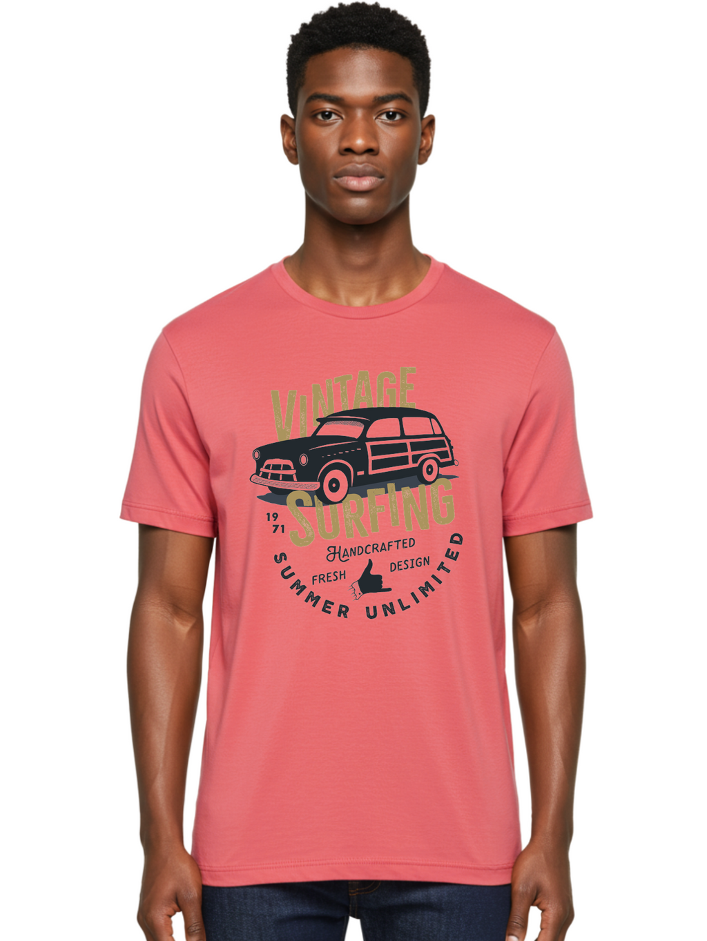 Vintage-Surfing-1 Men'S Graphic Tee, 100% Cotton, Comfortable Casual Summer Wear, Machine Washable, Vintage Surf Car, Retro Surf Culture, Summer Vibes, Surf Inspired Art, Surfer Dude, Cool Car Designs, Classic Surf Style Aab959