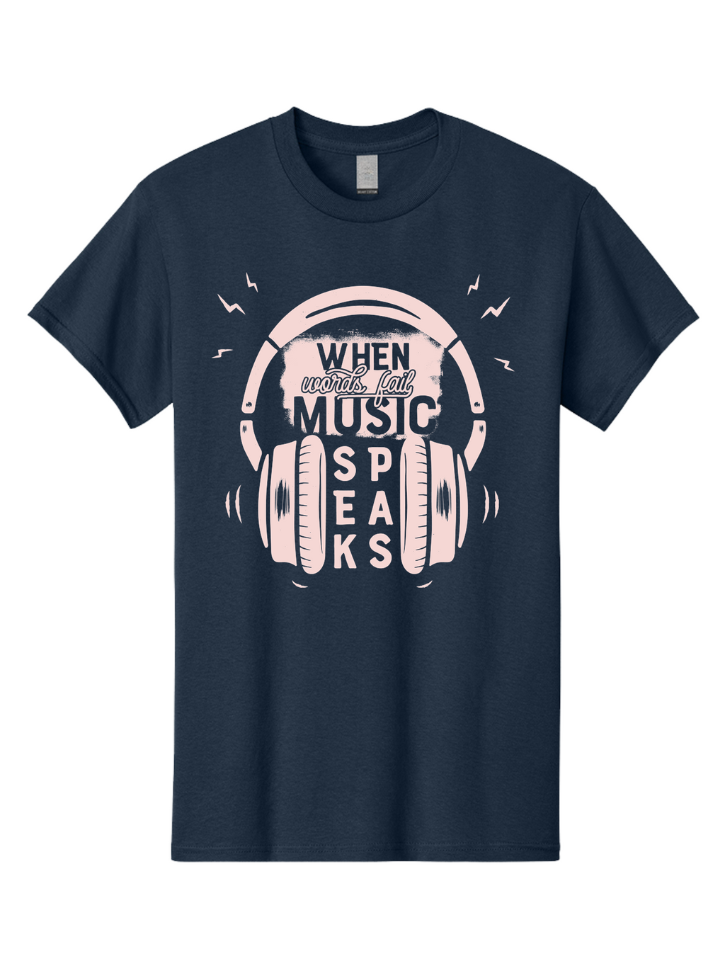 When-Words-Fail-Music-Speaks-Headphones Men'S Graphic Tee, 100% Cotton, Comfortable Casual Summer Wear, Machine Washable, Music Speaks, Inspiring Quotes, Headphone Design, Motivational Phrases, Music Inspiration, Words Of Wisdom, Aab962
