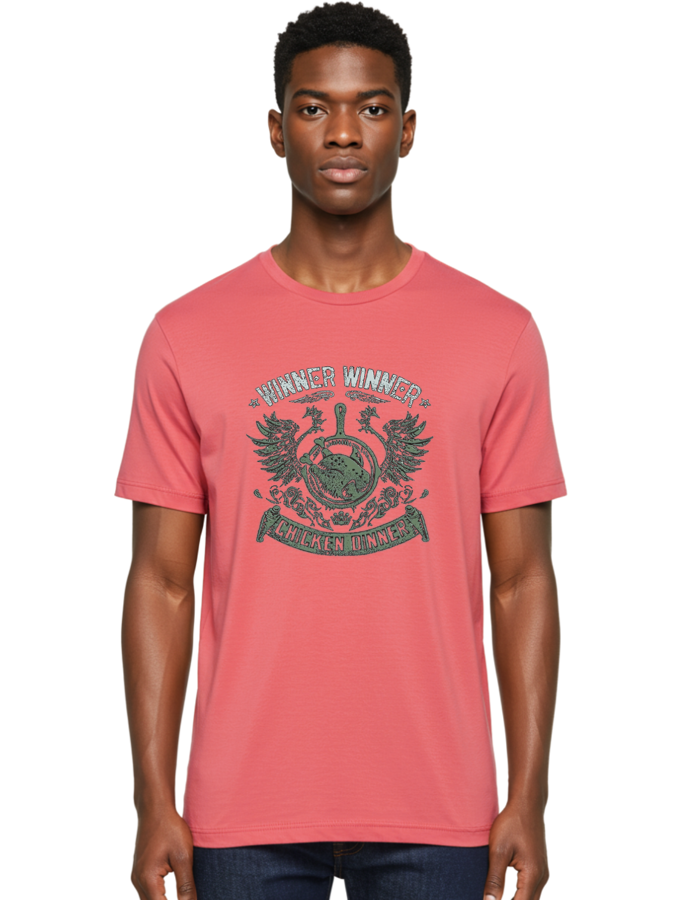 Winner-Winner-Chicken-Dinner Men'S Graphic Tee, 100% Cotton, Comfortable Casual Summer Wear, Machine Washable, Vintage-Style Emblem, Chicken Dinner Logo, Victorious Theme, Culinary Badge, Winner Winner, Chicken Dinner, Bold Typography, Aab965
