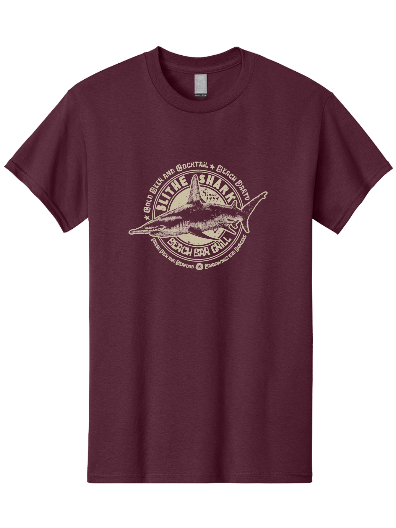 Blithe-Shark Men'S Graphic Tee, 100% Cotton, Comfortable Casual Summer Wear, Machine Washable, Beach Bar Grill, Seafood Restaurant, Cold Beer, Cocktails, Beach Party, Fresh Fish, Sandwiches, Burgers, Casual Dining, Blithe Shark, Beach Food Aab966