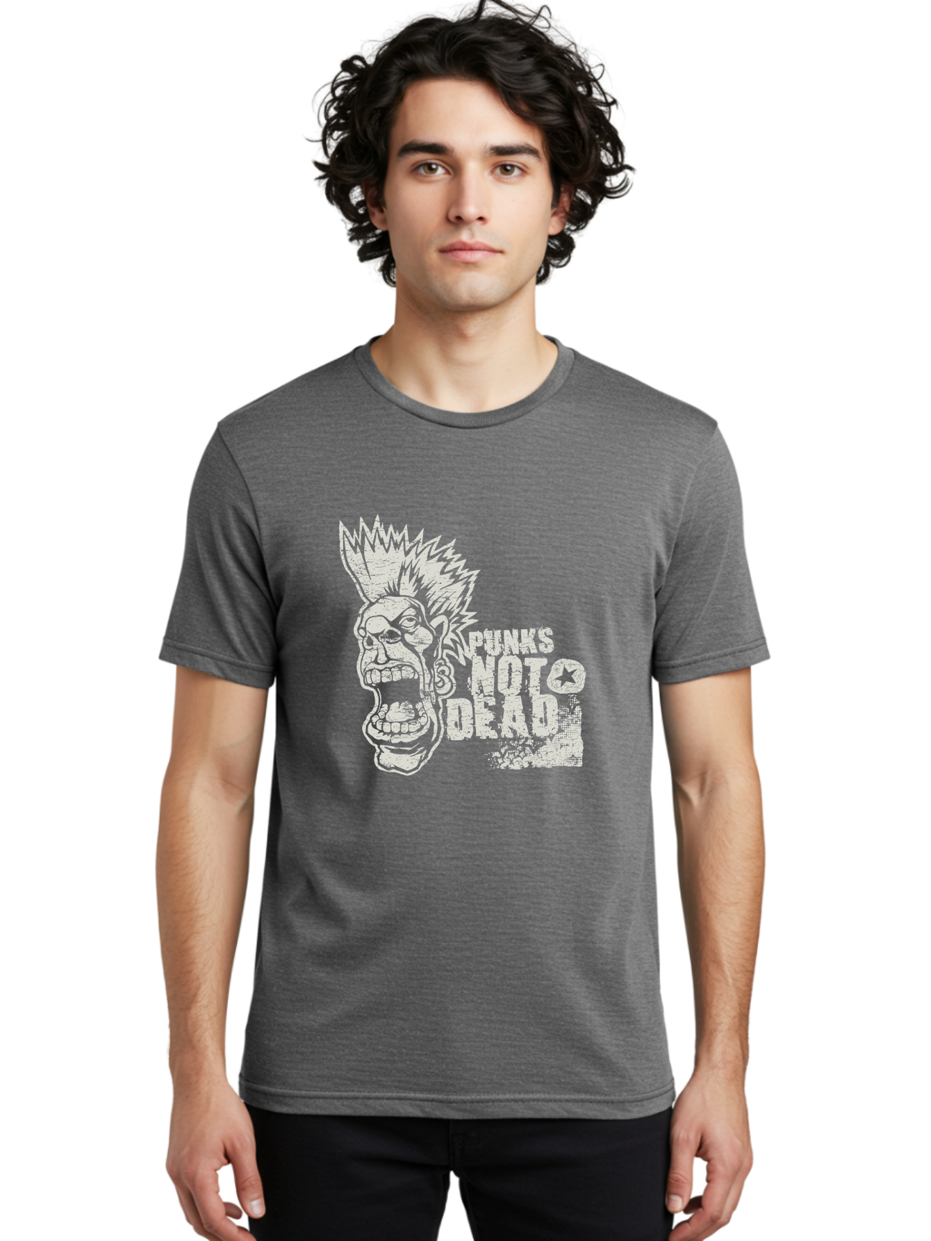 Punks-Not-Dead Men'S Graphic Tee, 100% Cotton, Comfortable Casual Summer Wear, Machine Washable, Punk Rock Illustration, Mohawk Hairstyle, Screaming Face, Punk Not Dead Slogan, Bold Typography, Punk Rebellion, Grunge Aesthetic, Aab970
