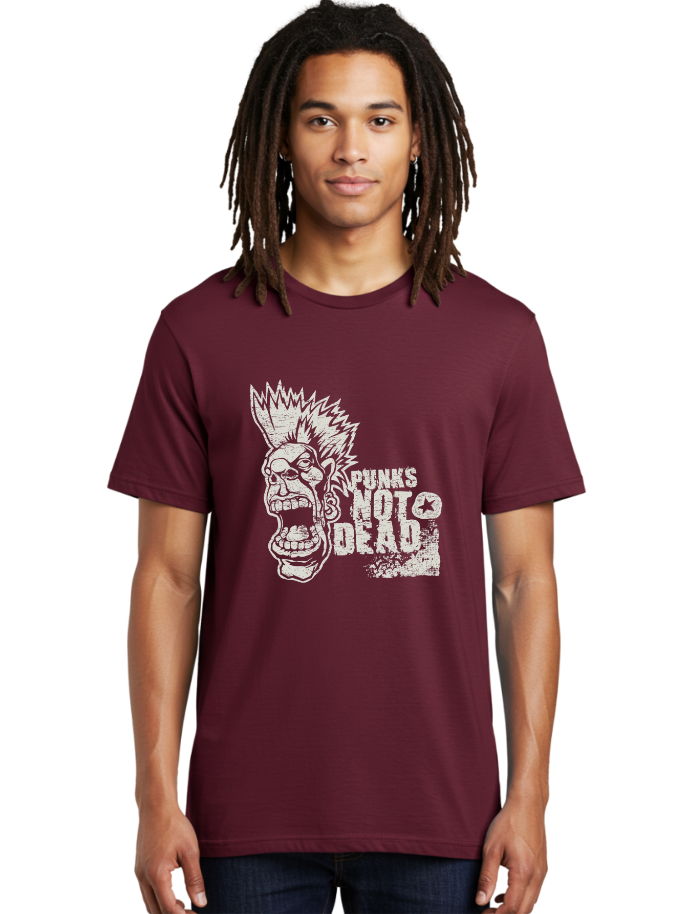 Punks-Not-Dead Men'S Graphic Tee, 100% Cotton, Comfortable Casual Summer Wear, Machine Washable, Punk Rock Illustration, Mohawk Hairstyle, Screaming Face, Punk Not Dead Slogan, Bold Typography, Punk Rebellion, Grunge Aesthetic, Aab970