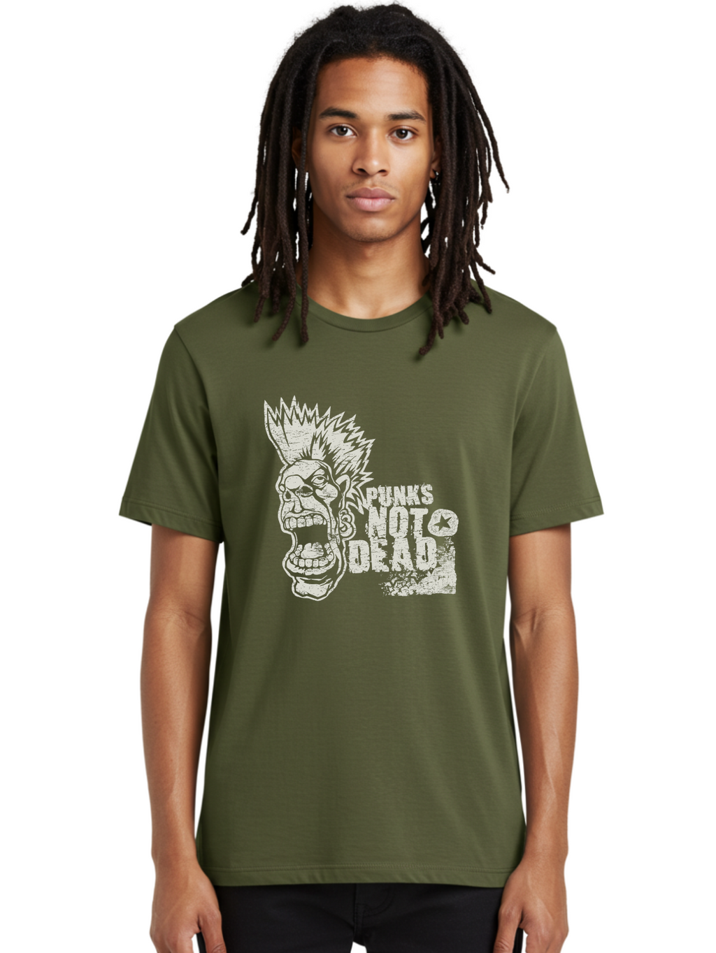 Punks-Not-Dead Men'S Graphic Tee, 100% Cotton, Comfortable Casual Summer Wear, Machine Washable, Punk Rock Illustration, Mohawk Hairstyle, Screaming Face, Punk Not Dead Slogan, Bold Typography, Punk Rebellion, Grunge Aesthetic, Aab970