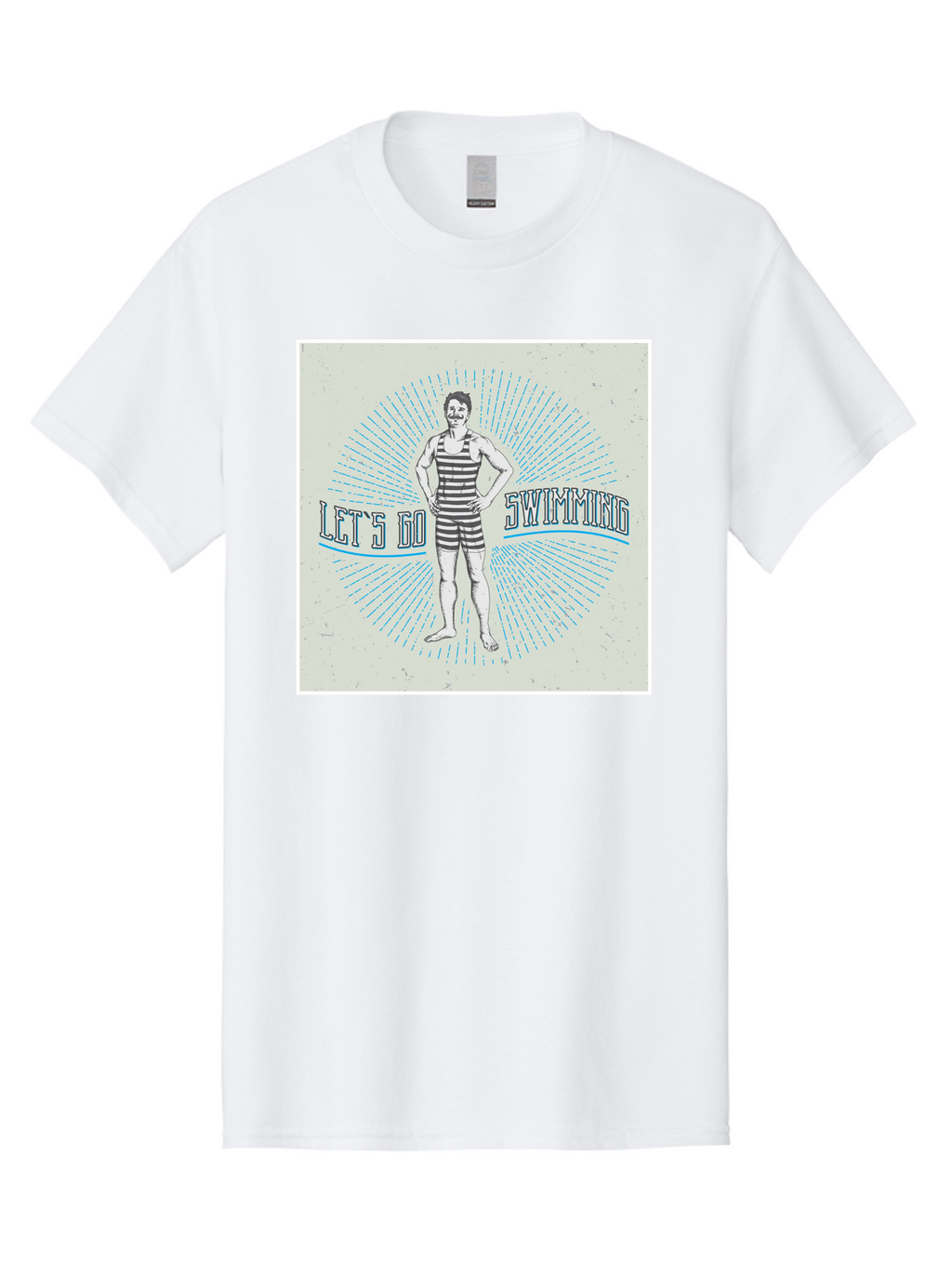 Let-S-Go-Swimming Men'S Graphic Tee, 100% Cotton, Comfortable Casual Summer Wear, Machine Washable, Vintage Swimmer, Retro Style, Black And White Stripes, Swimming Costume, Aquatic Activities, Water Sports, Nostalgic Design, Classic Swimwear, Aab973