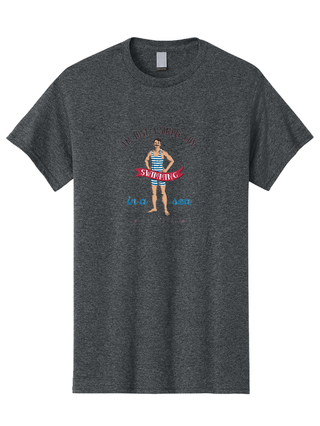 Simple-Guy-Swimming-1 Men'S Graphic Tee, 100% Cotton, Comfortable Casual Summer Wear, Machine Washable, Funny Cartoon, Vintage Swimmer, Blue Striped Swimsuit, Humorous Quote, Shark Humor, Retro Style, Ocean Joke, Witty Phrase, Swimmers, Aab974