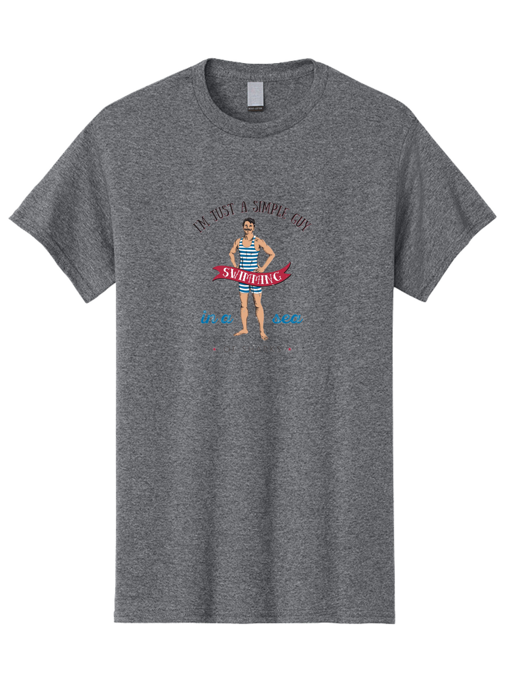 Simple-Guy-Swimming Men'S Graphic Tee, 100% Cotton, Comfortable Casual Summer Wear, Machine Washable, Funny Swimsuit Graphic, Vintage Swimwear, Humorous Quote, Retro Style, Simple Guy, Swimming, Sea Of Sharks, Playful Design, Aab977