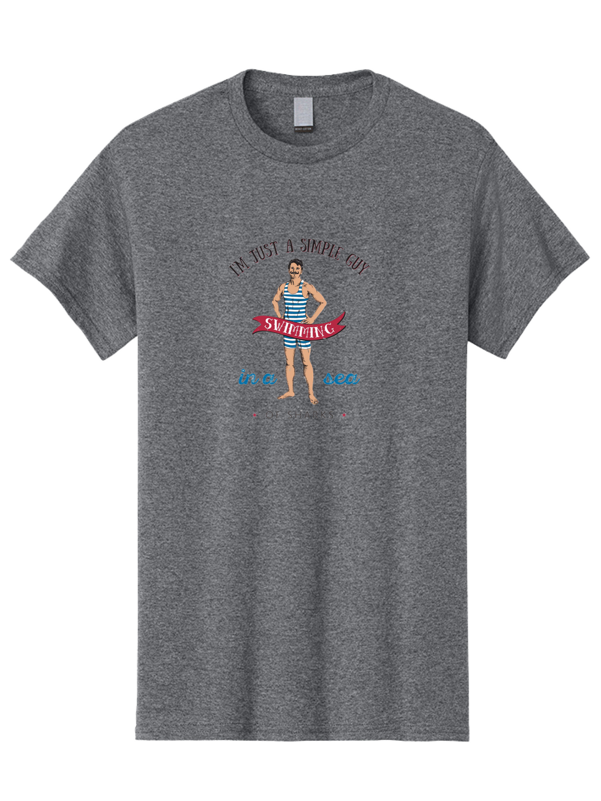 Simple-Guy-Swimming Men'S Graphic Tee, 100% Cotton, Comfortable Casual Summer Wear, Machine Washable, Funny Swimsuit Graphic, Vintage Swimwear, Humorous Quote, Retro Style, Simple Guy, Swimming, Sea Of Sharks, Playful Design, Aab977