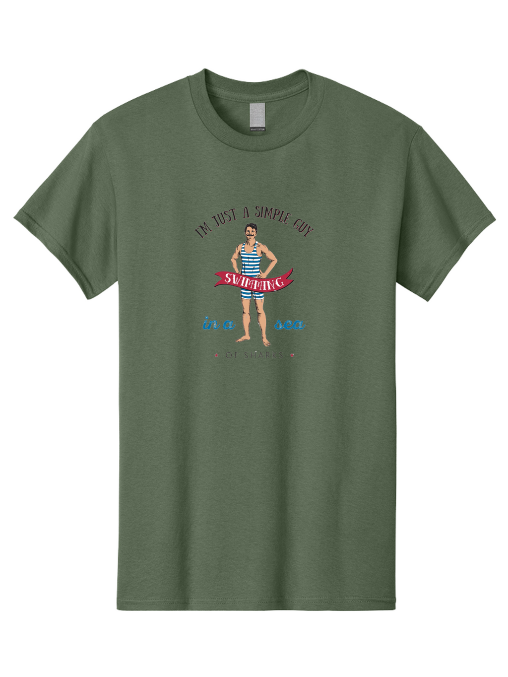 Simple-Guy-Swimming Men'S Graphic Tee, 100% Cotton, Comfortable Casual Summer Wear, Machine Washable, Funny Swimsuit Graphic, Vintage Swimwear, Humorous Quote, Retro Style, Simple Guy, Swimming, Sea Of Sharks, Playful Design, Aab977