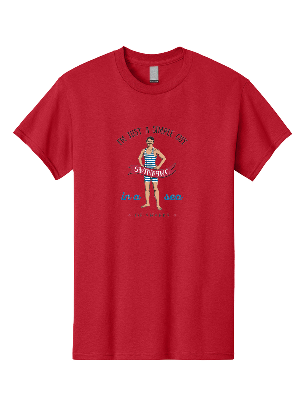 Simple-Guy-Swimming Men'S Graphic Tee, 100% Cotton, Comfortable Casual Summer Wear, Machine Washable, Funny Swimsuit Graphic, Vintage Swimwear, Humorous Quote, Retro Style, Simple Guy, Swimming, Sea Of Sharks, Playful Design, Aab977
