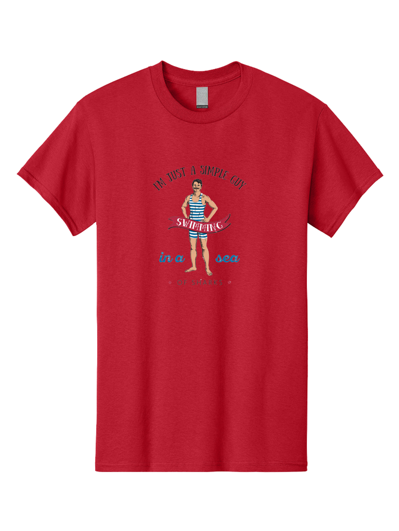 Simple-Guy-Swimming Men'S Graphic Tee, 100% Cotton, Comfortable Casual Summer Wear, Machine Washable, Funny Swimsuit Graphic, Vintage Swimwear, Humorous Quote, Retro Style, Simple Guy, Swimming, Sea Of Sharks, Playful Design, Aab977