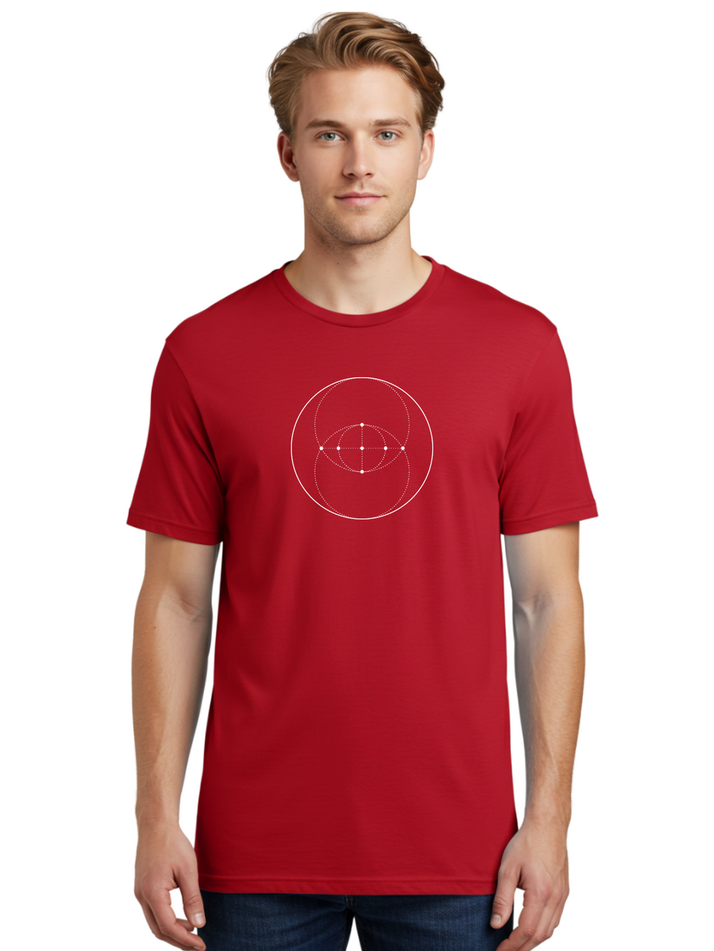 Symmetry-Diagram Men'S Graphic Tee, 100% Cotton, Comfortable Casual Summer Wear, Machine Washable, Concentric Circles, White Dots, Symmetrical Pattern, Geometric Shape, Minimalist Design, Modern Art, Abstract Geometry Aab995