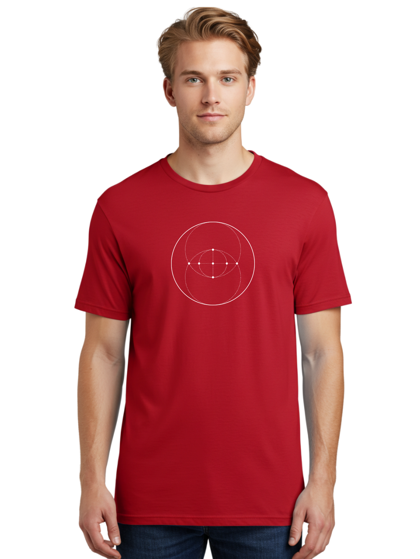Symmetry-Diagram Men'S Graphic Tee, 100% Cotton, Comfortable Casual Summer Wear, Machine Washable, Concentric Circles, White Dots, Symmetrical Pattern, Geometric Shape, Minimalist Design, Modern Art, Abstract Geometry Aab995