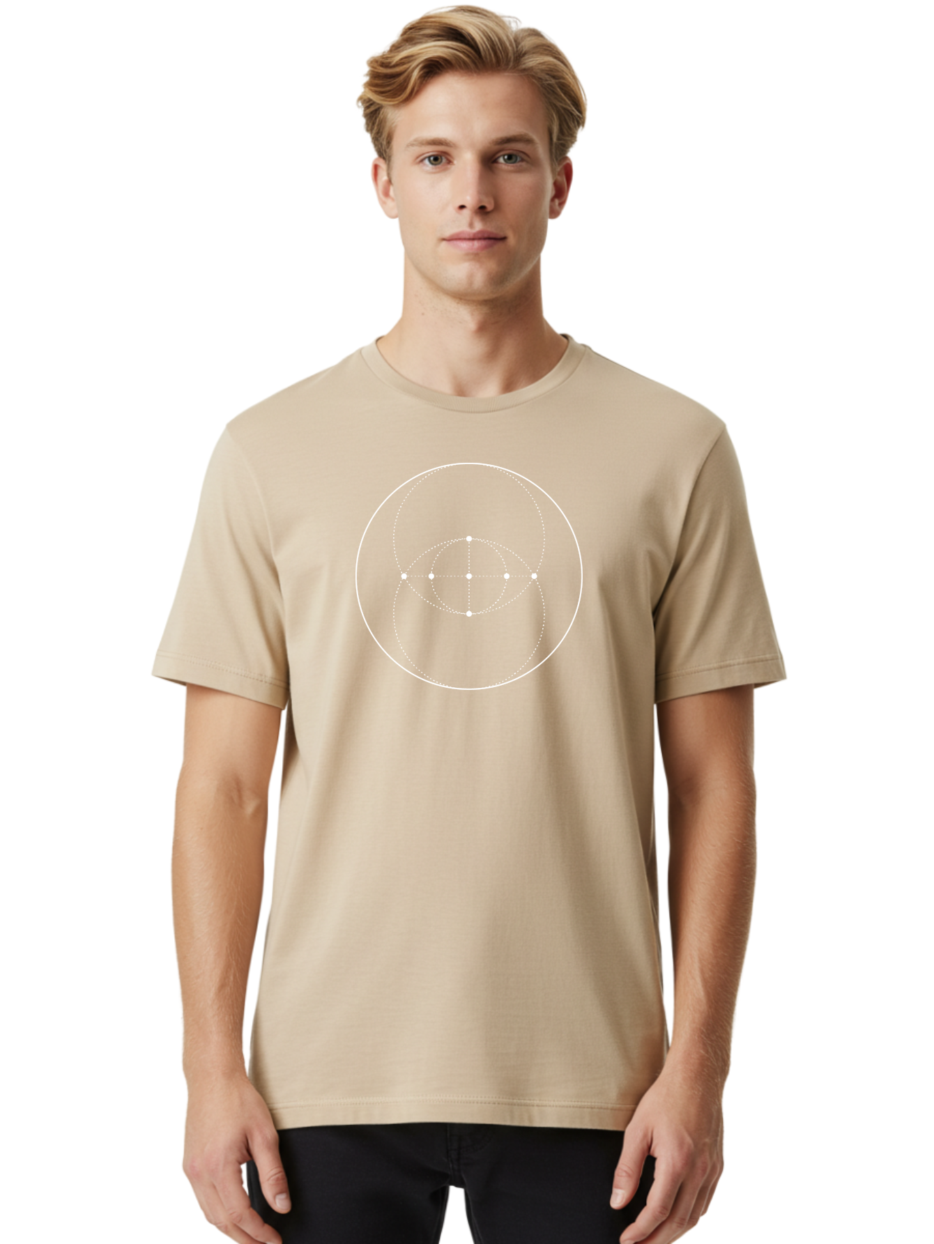 Symmetry-Diagram Men'S Graphic Tee, 100% Cotton, Comfortable Casual Summer Wear, Machine Washable, Concentric Circles, White Dots, Symmetrical Pattern, Geometric Shape, Minimalist Design, Modern Art, Abstract Geometry Aab995