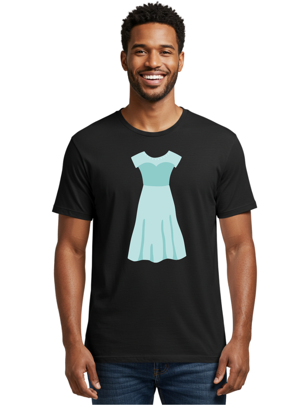 Baby-Blue-Sweetheart-Dress Men'S Graphic Tee, 100% Cotton, Comfortable Casual Summer Wear, Machine Washable, Simple Dress, Sweetheart Neckline, Short Sleeves, Knee-Length Dress, Minimalist Fashion, Simple Elegance, Feminine Style, Aab999