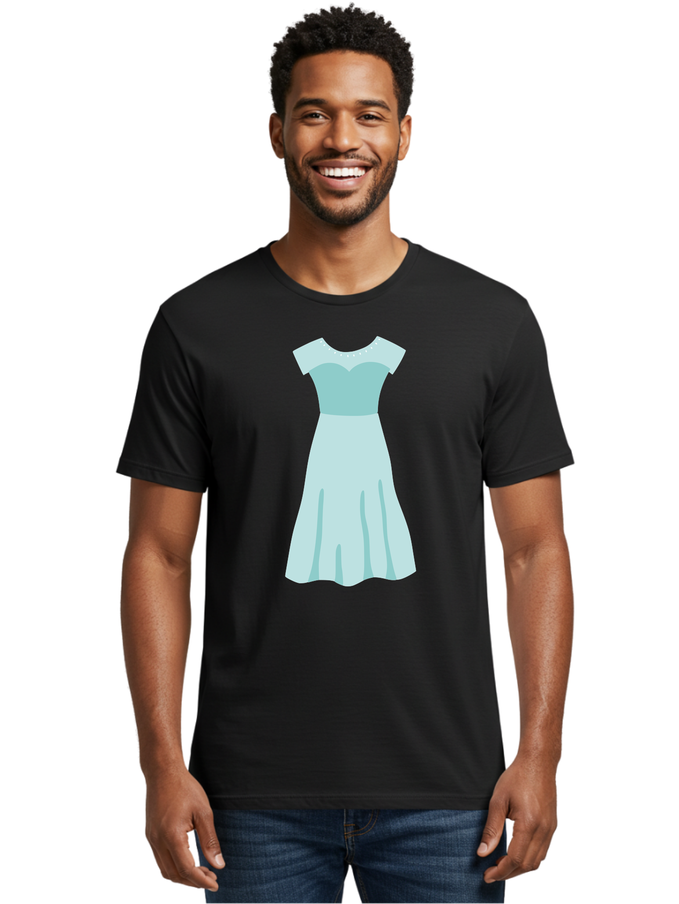 Baby-Blue-Sweetheart-Dress Men'S Graphic Tee, 100% Cotton, Comfortable Casual Summer Wear, Machine Washable, Simple Dress, Sweetheart Neckline, Short Sleeves, Knee-Length Dress, Minimalist Fashion, Simple Elegance, Feminine Style, Aab999