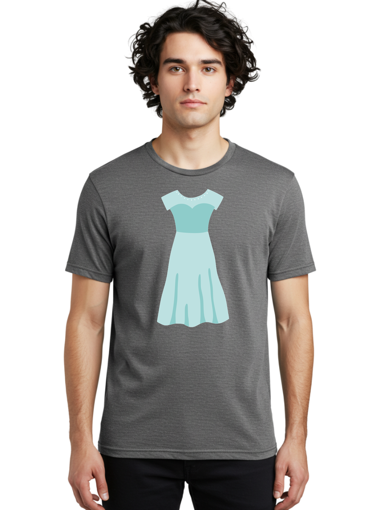 Baby-Blue-Sweetheart-Dress Men'S Graphic Tee, 100% Cotton, Comfortable Casual Summer Wear, Machine Washable, Simple Dress, Sweetheart Neckline, Short Sleeves, Knee-Length Dress, Minimalist Fashion, Simple Elegance, Feminine Style, Aab999