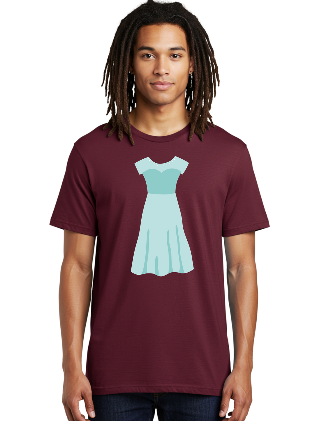 Baby-Blue-Sweetheart-Dress Men'S Graphic Tee, 100% Cotton, Comfortable Casual Summer Wear, Machine Washable, Simple Dress, Sweetheart Neckline, Short Sleeves, Knee-Length Dress, Minimalist Fashion, Simple Elegance, Feminine Style, Aab999