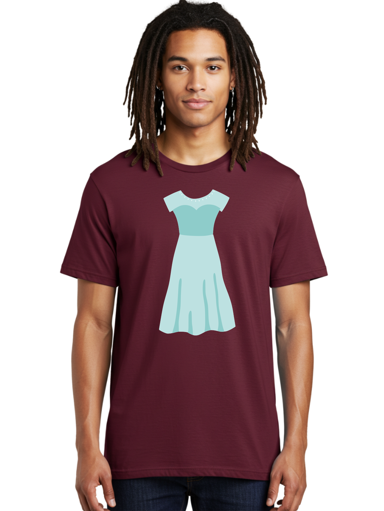 Baby-Blue-Sweetheart-Dress Men'S Graphic Tee, 100% Cotton, Comfortable Casual Summer Wear, Machine Washable, Simple Dress, Sweetheart Neckline, Short Sleeves, Knee-Length Dress, Minimalist Fashion, Simple Elegance, Feminine Style, Aab999