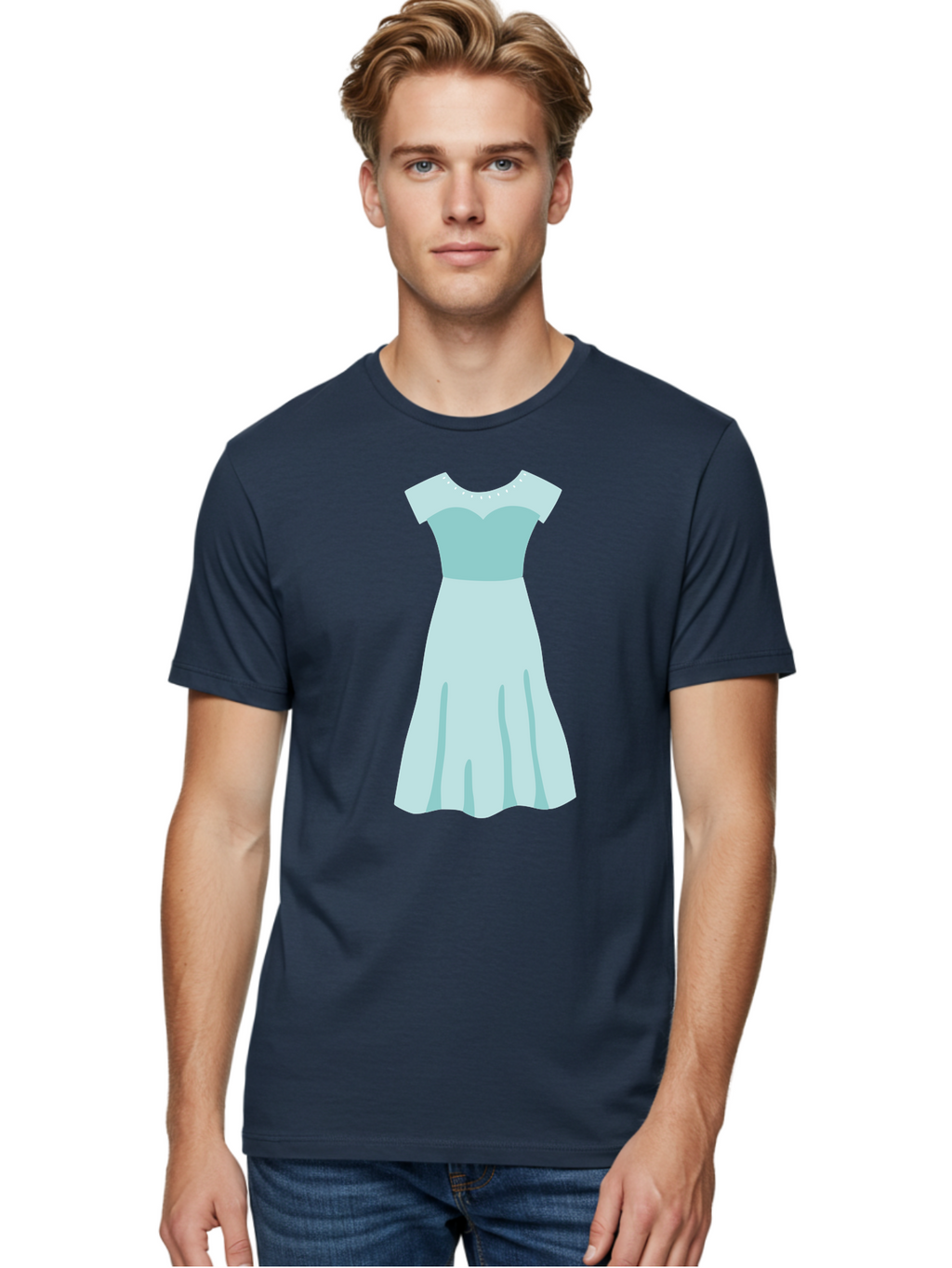 Baby-Blue-Sweetheart-Dress Men'S Graphic Tee, 100% Cotton, Comfortable Casual Summer Wear, Machine Washable, Simple Dress, Sweetheart Neckline, Short Sleeves, Knee-Length Dress, Minimalist Fashion, Simple Elegance, Feminine Style, Aab999