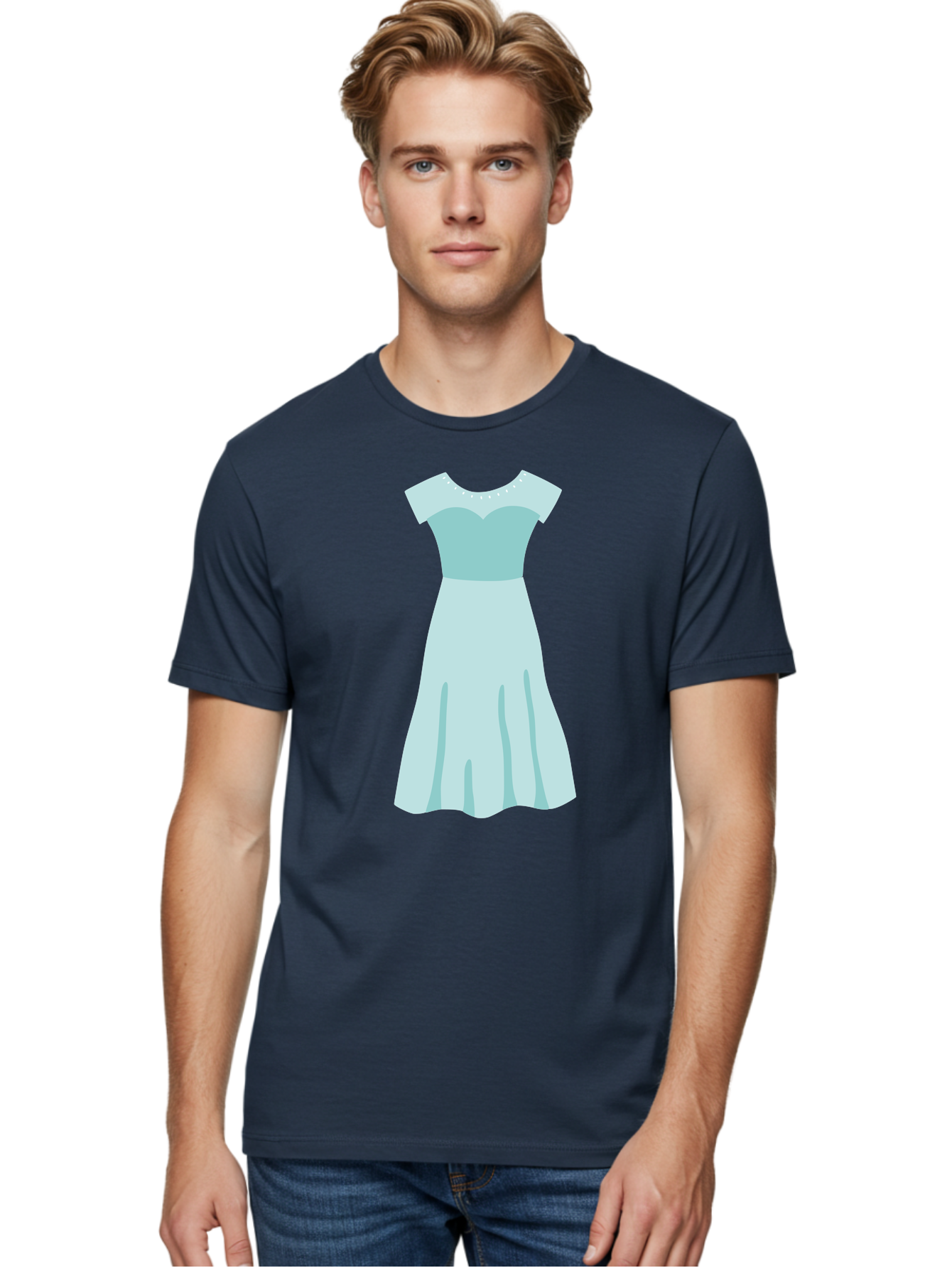 Baby-Blue-Sweetheart-Dress Men'S Graphic Tee, 100% Cotton, Comfortable Casual Summer Wear, Machine Washable, Simple Dress, Sweetheart Neckline, Short Sleeves, Knee-Length Dress, Minimalist Fashion, Simple Elegance, Feminine Style, Aab999