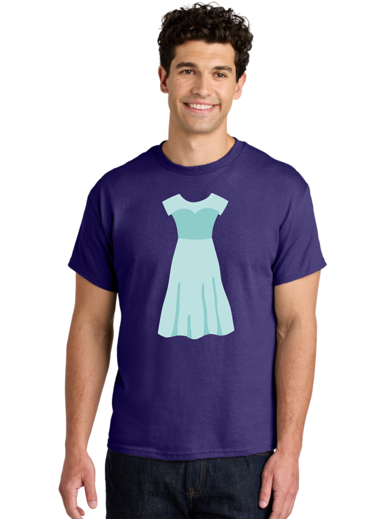 Baby-Blue-Sweetheart-Dress Men'S Graphic Tee, 100% Cotton, Comfortable Casual Summer Wear, Machine Washable, Simple Dress, Sweetheart Neckline, Short Sleeves, Knee-Length Dress, Minimalist Fashion, Simple Elegance, Feminine Style, Aab999