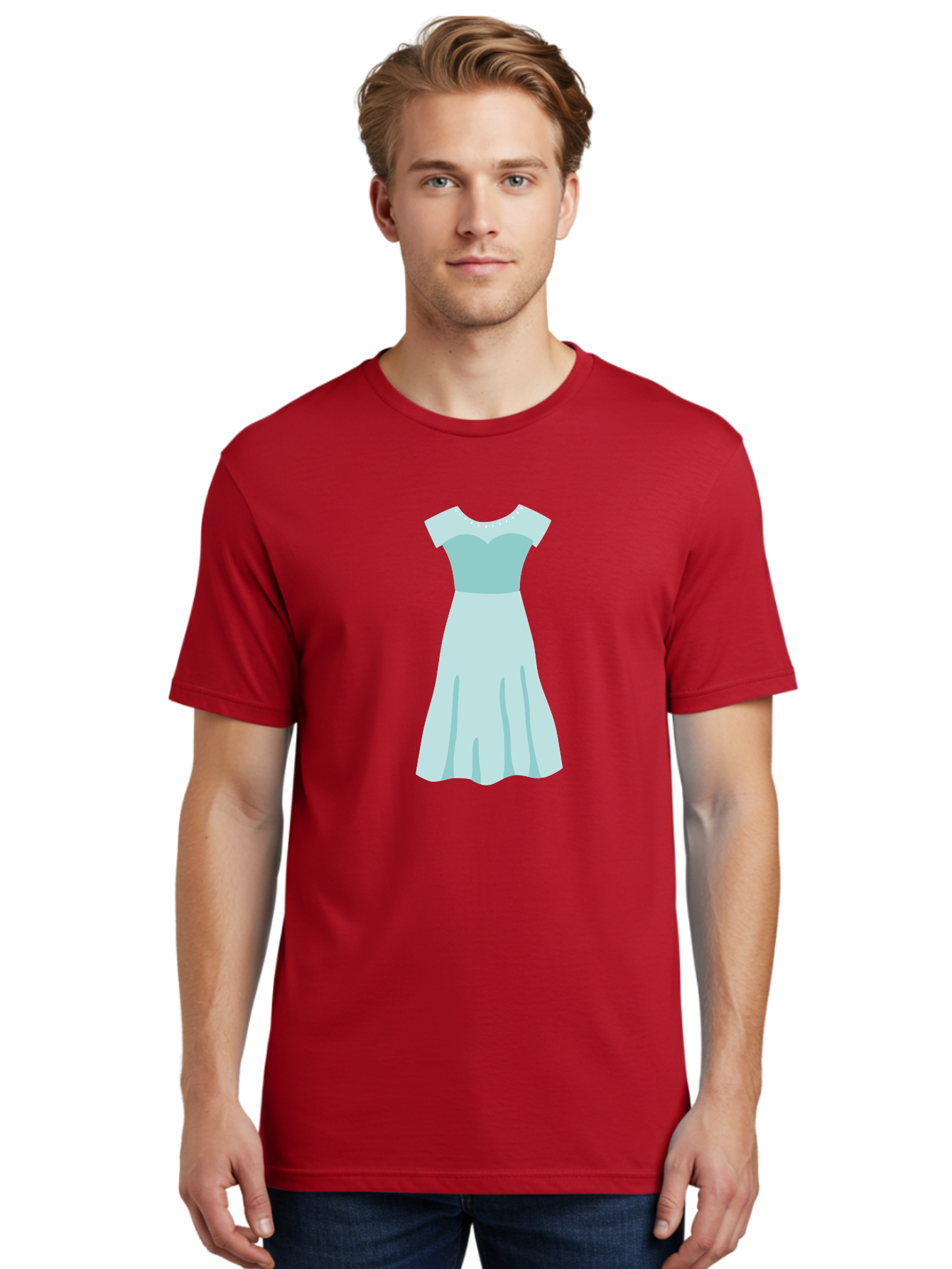 Baby-Blue-Sweetheart-Dress Men'S Graphic Tee, 100% Cotton, Comfortable Casual Summer Wear, Machine Washable, Simple Dress, Sweetheart Neckline, Short Sleeves, Knee-Length Dress, Minimalist Fashion, Simple Elegance, Feminine Style, Aab999