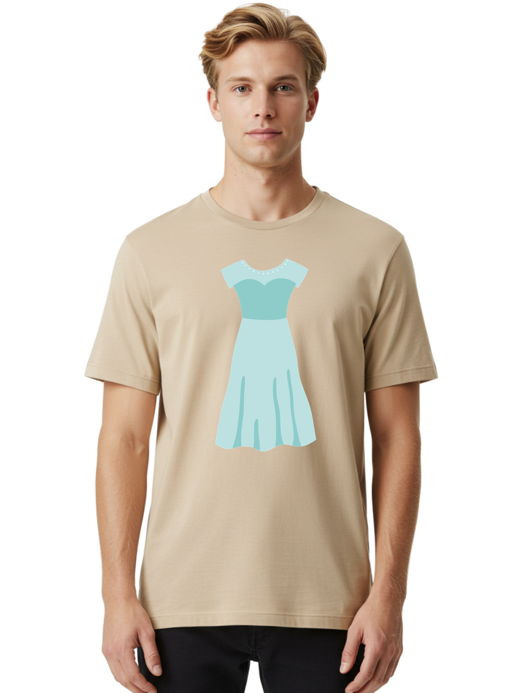 Baby-Blue-Sweetheart-Dress Men'S Graphic Tee, 100% Cotton, Comfortable Casual Summer Wear, Machine Washable, Simple Dress, Sweetheart Neckline, Short Sleeves, Knee-Length Dress, Minimalist Fashion, Simple Elegance, Feminine Style, Aab999
