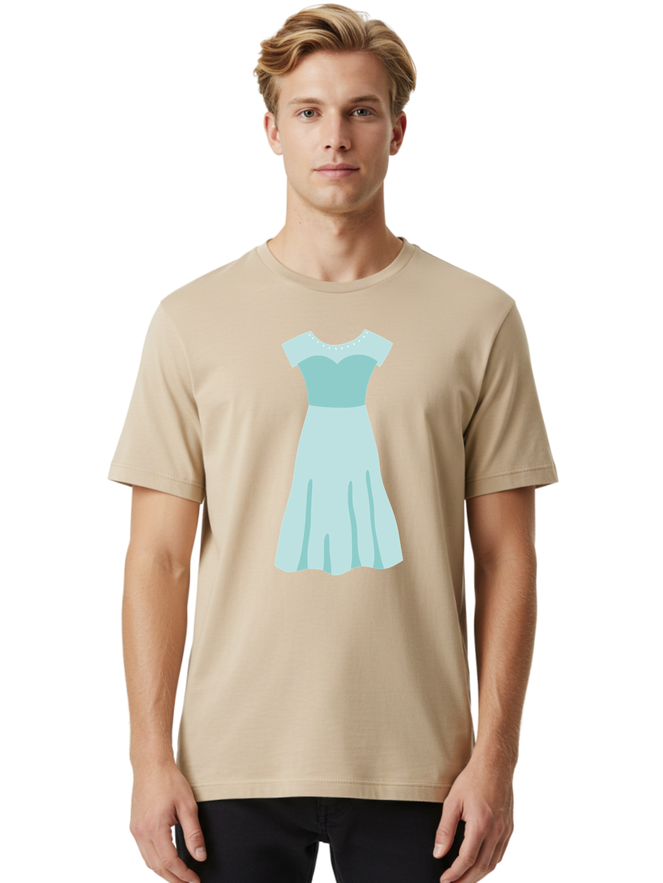 Baby-Blue-Sweetheart-Dress Men'S Graphic Tee, 100% Cotton, Comfortable Casual Summer Wear, Machine Washable, Simple Dress, Sweetheart Neckline, Short Sleeves, Knee-Length Dress, Minimalist Fashion, Simple Elegance, Feminine Style, Aab999