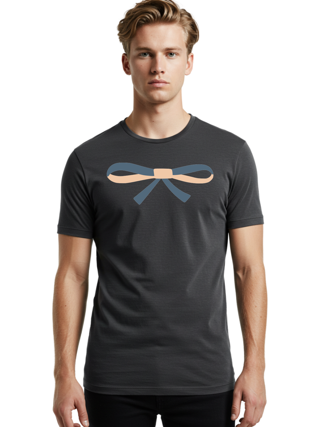 Blue-And-Beige-Bow Men'S Graphic Tee, 100% Cotton, Comfortable Casual Summer Wear, Machine Washable, Gift Wrapping, Decorative Ribbon, Bow Tie, Gift Decoration, Elegant Design, Stylish Presentation, Grey And Beige Ribbon Aac002