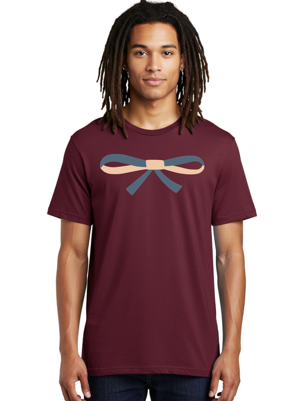 Blue-And-Beige-Bow Men'S Graphic Tee, 100% Cotton, Comfortable Casual Summer Wear, Machine Washable, Gift Wrapping, Decorative Ribbon, Bow Tie, Gift Decoration, Elegant Design, Stylish Presentation, Grey And Beige Ribbon Aac002