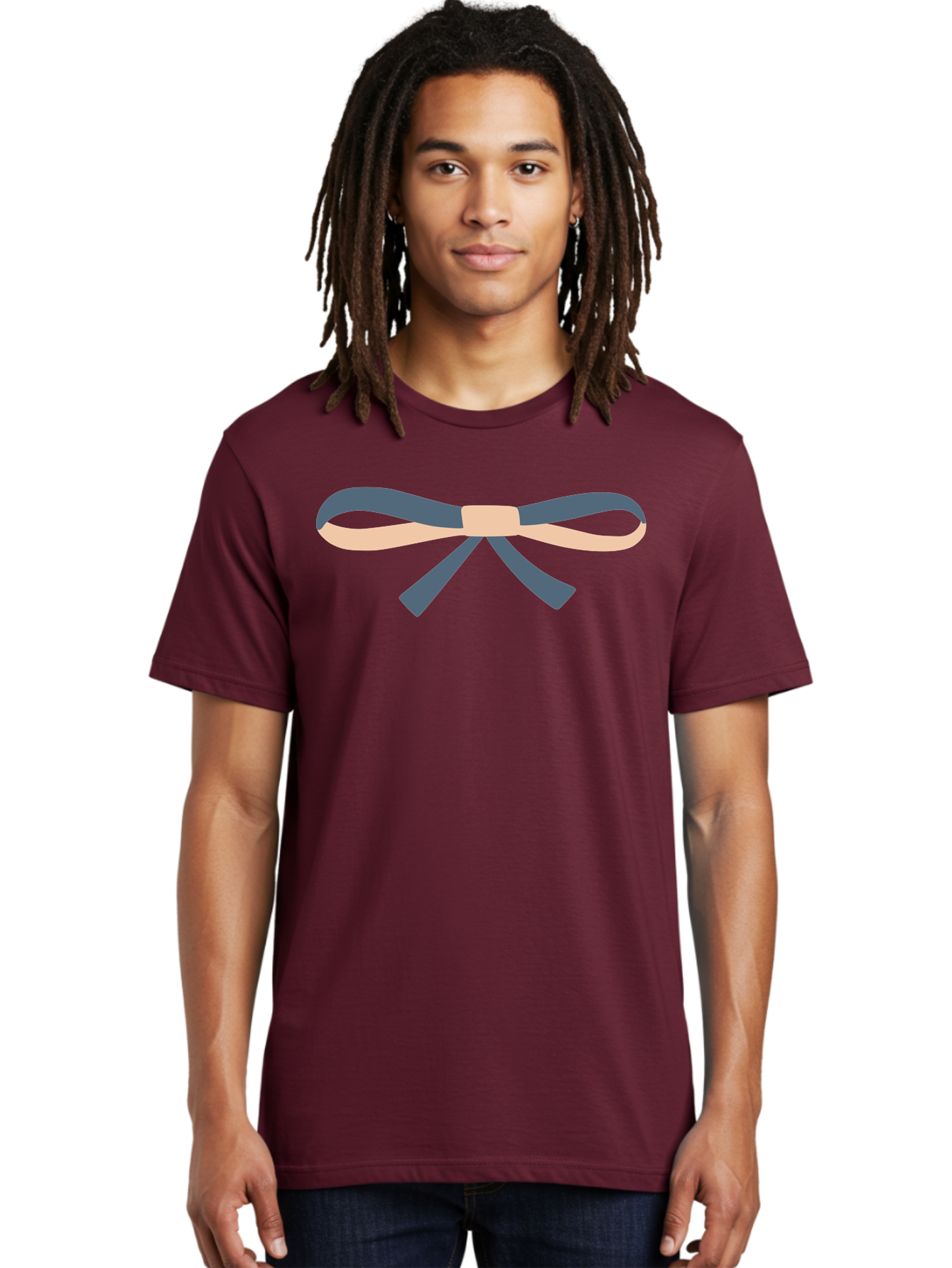 Blue-And-Beige-Bow Men'S Graphic Tee, 100% Cotton, Comfortable Casual Summer Wear, Machine Washable, Gift Wrapping, Decorative Ribbon, Bow Tie, Gift Decoration, Elegant Design, Stylish Presentation, Grey And Beige Ribbon Aac002