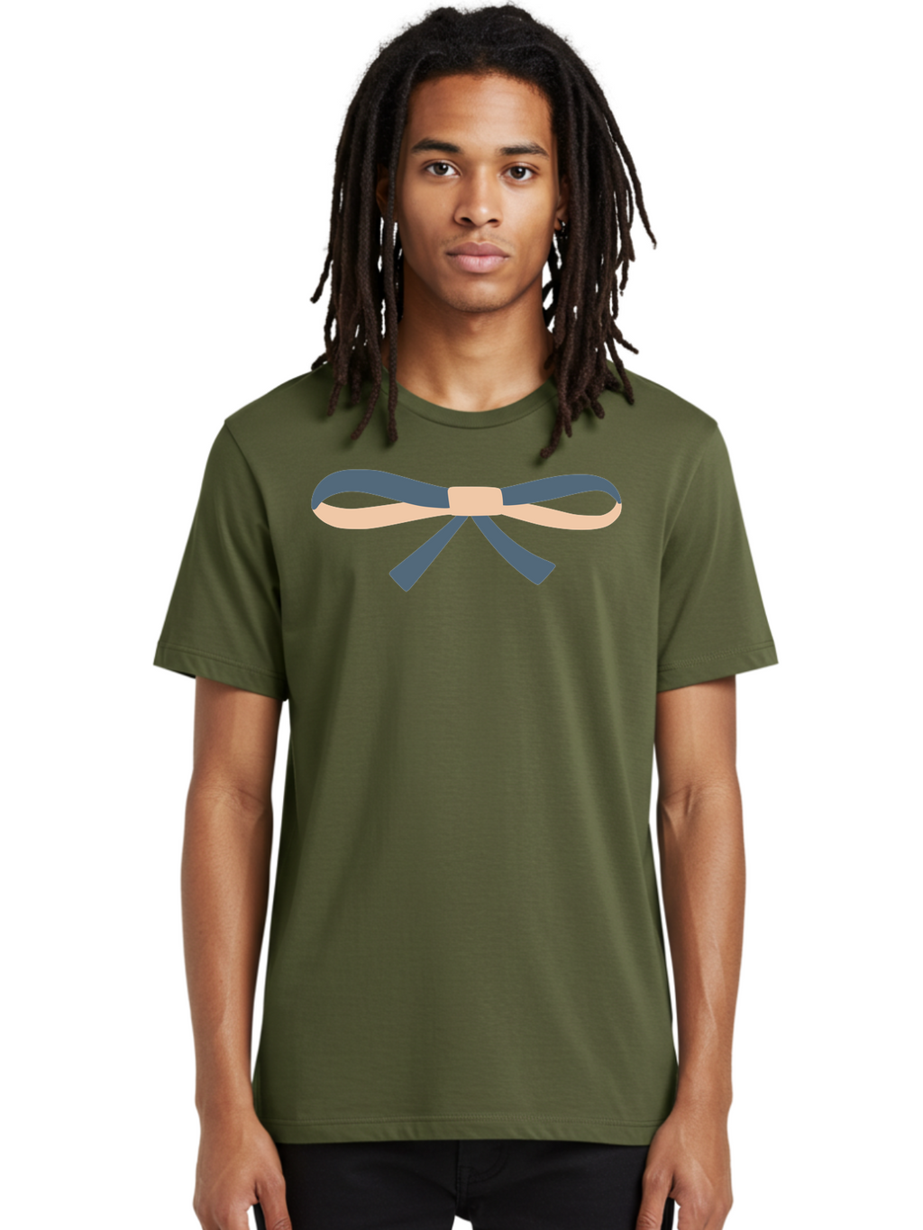Blue-And-Beige-Bow Men'S Graphic Tee, 100% Cotton, Comfortable Casual Summer Wear, Machine Washable, Gift Wrapping, Decorative Ribbon, Bow Tie, Gift Decoration, Elegant Design, Stylish Presentation, Grey And Beige Ribbon Aac002