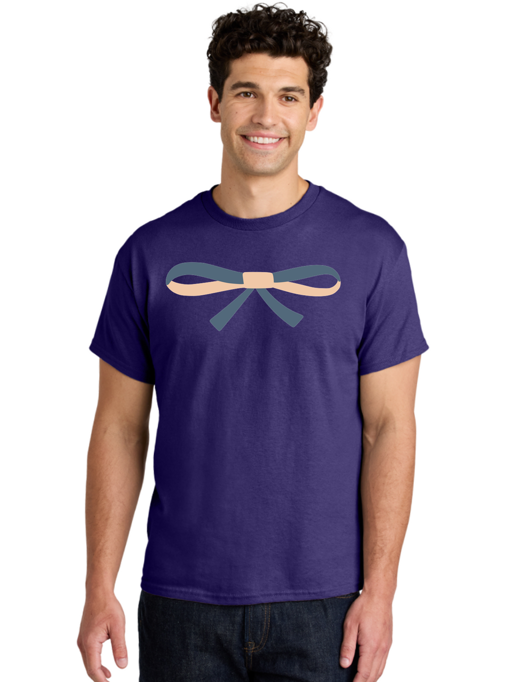 Blue-And-Beige-Bow Men'S Graphic Tee, 100% Cotton, Comfortable Casual Summer Wear, Machine Washable, Gift Wrapping, Decorative Ribbon, Bow Tie, Gift Decoration, Elegant Design, Stylish Presentation, Grey And Beige Ribbon Aac002