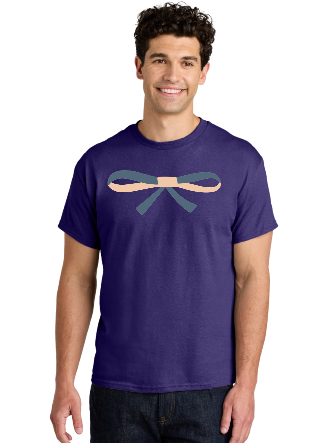 Blue-And-Beige-Bow Men'S Graphic Tee, 100% Cotton, Comfortable Casual Summer Wear, Machine Washable, Gift Wrapping, Decorative Ribbon, Bow Tie, Gift Decoration, Elegant Design, Stylish Presentation, Grey And Beige Ribbon Aac002