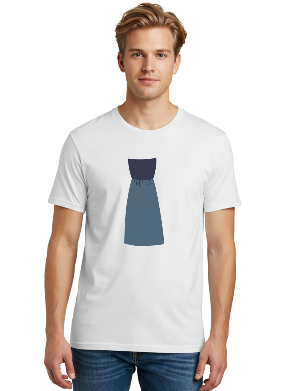 Blue-Dress Men'S Graphic Tee, 100% Cotton, Comfortable Casual Summer Wear, Machine Washable, Casual Dress, Simple Design, Relaxed Fit, Strapless Top, Gathered Waist, Blue Color, Elegant Look, Minimalist Fashion, Stylish Outfit, Everyday Wear Aac003