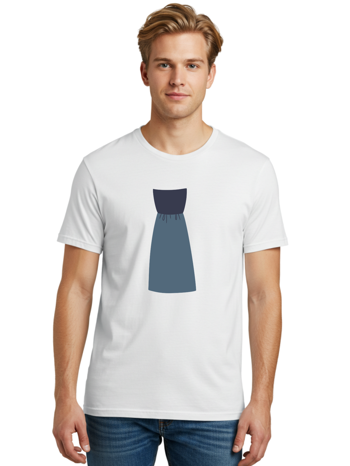 Blue-Dress Men'S Graphic Tee, 100% Cotton, Comfortable Casual Summer Wear, Machine Washable, Casual Dress, Simple Design, Relaxed Fit, Strapless Top, Gathered Waist, Blue Color, Elegant Look, Minimalist Fashion, Stylish Outfit, Everyday Wear Aac003