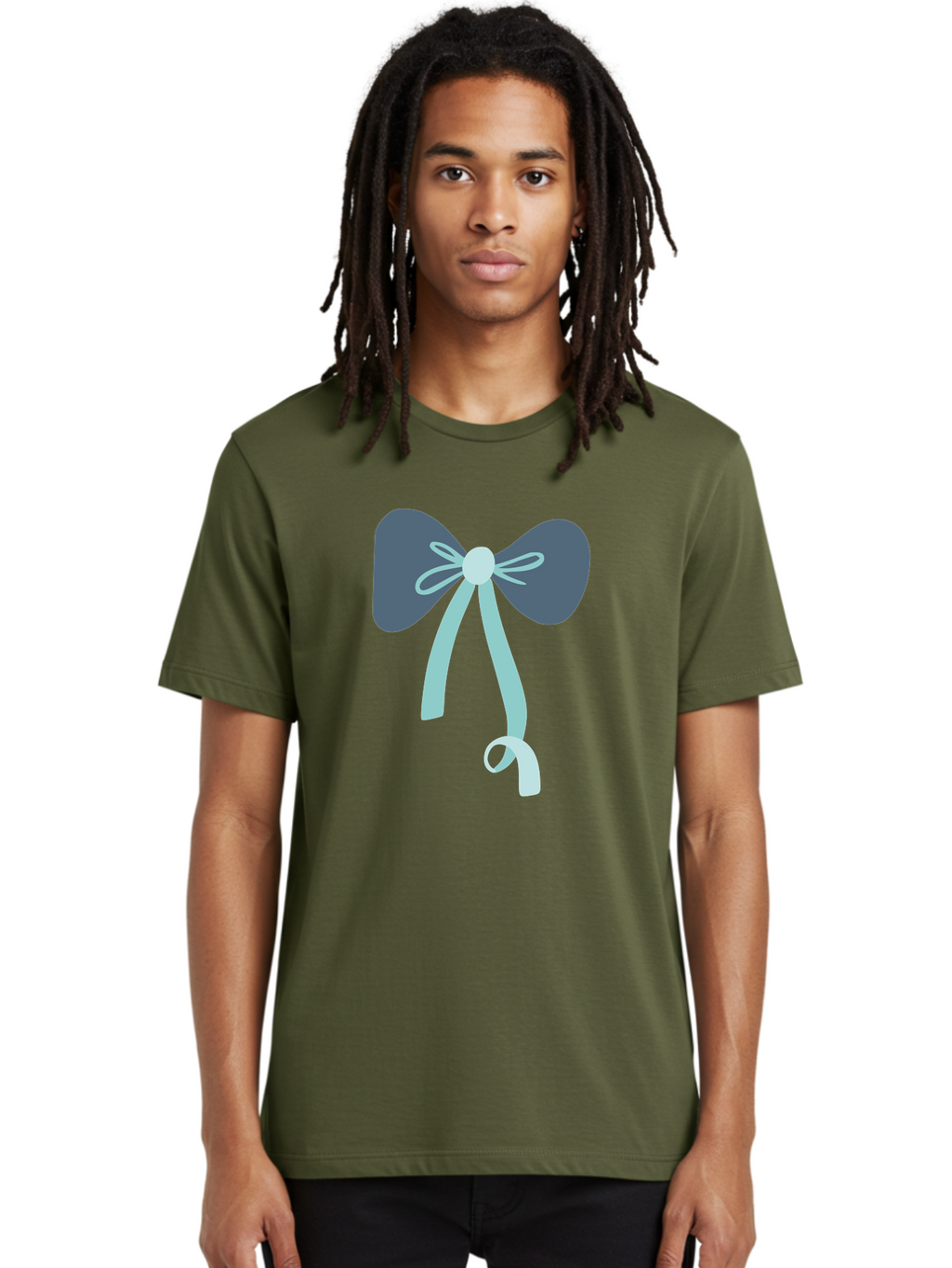Bow-Ribbon Men'S Graphic Tee, 100% Cotton, Comfortable Casual Summer Wear, Machine Washable, Grey Bow, Blue Ribbon, Decorative Bow, Elegant Design, Stylish Accessory, Fashion Embellishment, Gift Wrapping, Party Decoration Aac004