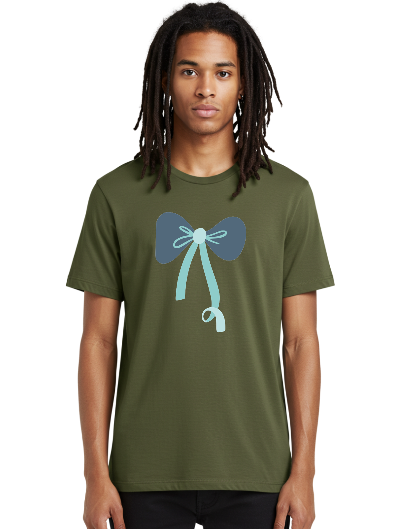 Bow-Ribbon Men'S Graphic Tee, 100% Cotton, Comfortable Casual Summer Wear, Machine Washable, Grey Bow, Blue Ribbon, Decorative Bow, Elegant Design, Stylish Accessory, Fashion Embellishment, Gift Wrapping, Party Decoration Aac004